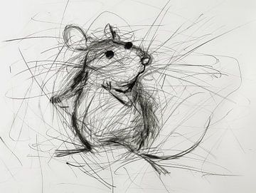 Expressieve Muis – Kunst in Schetsstijl van Peter Pen tekeningen en schilderijen
