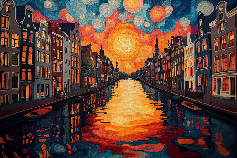 Nächtliches Kanal-Stadtbild von Lufy