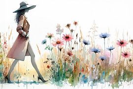 Frau zwischen Wildblumen von Ans Bastiaanssen