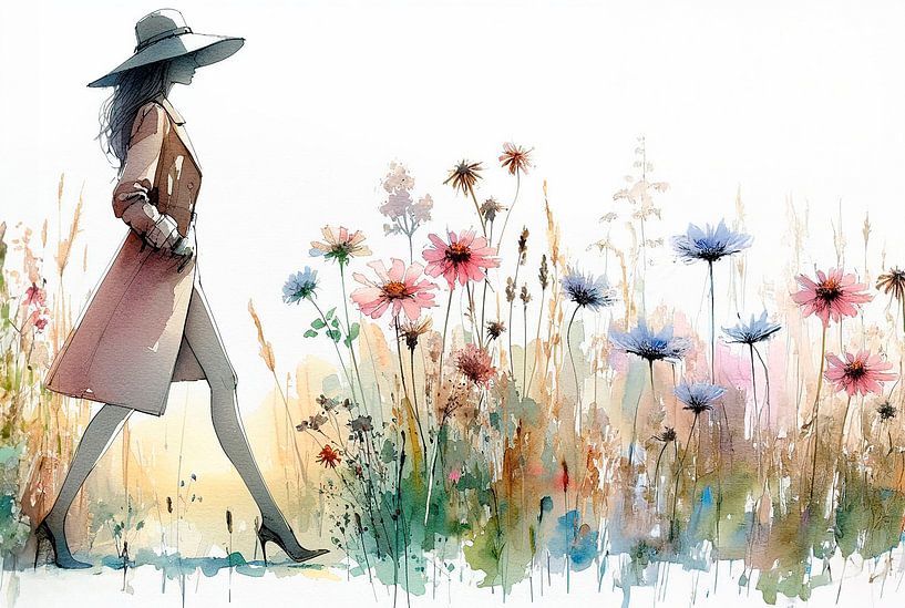 Frau zwischen Wildblumen von Ans Bastiaanssen