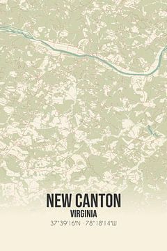 Vintage landkaart van New Canton (Virginia), USA. van MijnStadsPoster