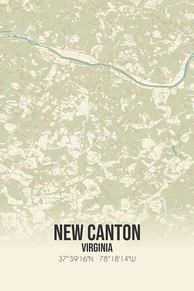 Vintage map of New Canton (Virginia), USA. by Prints of Place