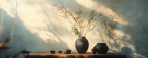 Sonnenlicht über Vase und Schalen