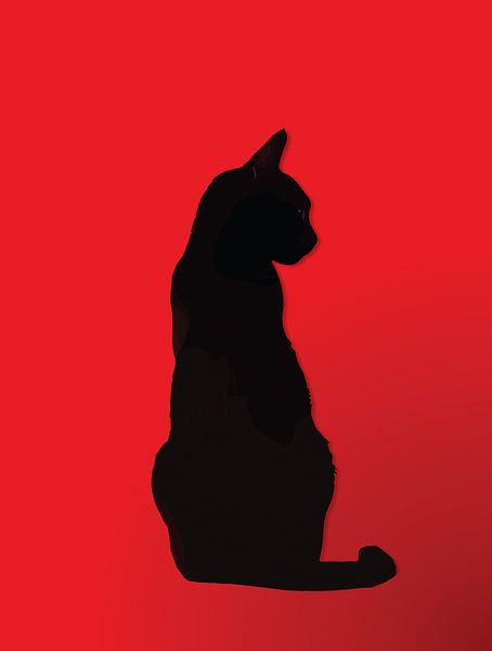 Minimalistische schwarze Katze Silhouette modernen roten Hintergrund von Ramy Salah Hefny
