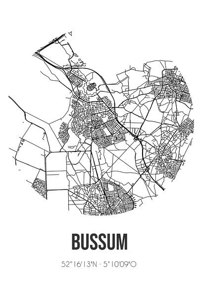 Bussum (Noord-Holland) | Map | Black and White by Prints of Place