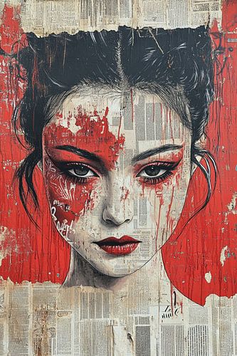 Woman with red accents - Mysterious graffiti artwork by BowiScapes abstract and digital art