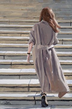 Une dame dans les escaliers. Peinture