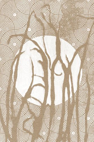 Ikigai. Gras en Maan. Abstracte minimalistische Zen kunst. Japanse stijl in aardetinten I