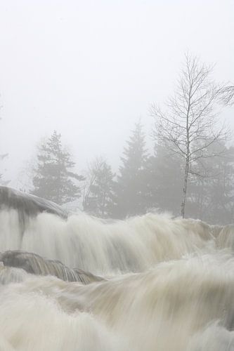 Chute d'eau dans le brouillard dense