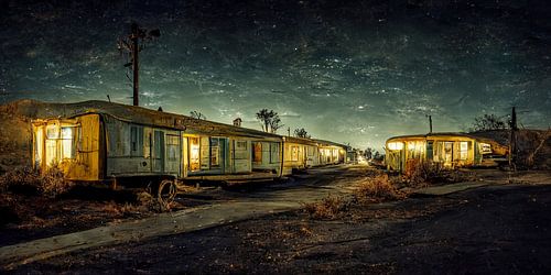 Verlaten trailerpark uit de jaren vijftig langs Route 66