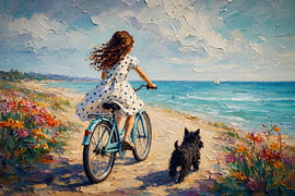 Girl with a Scottie by the Sea