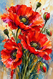 Poppy blossoms in a riot of colour – a dance of red passion by Eric Nagel
