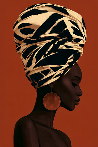 Afrikanisches Profil mit schwarz-cremefarbenem Turban