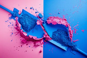 Abstract, mixed media, blauw en roze #11 van Joriali Abstract