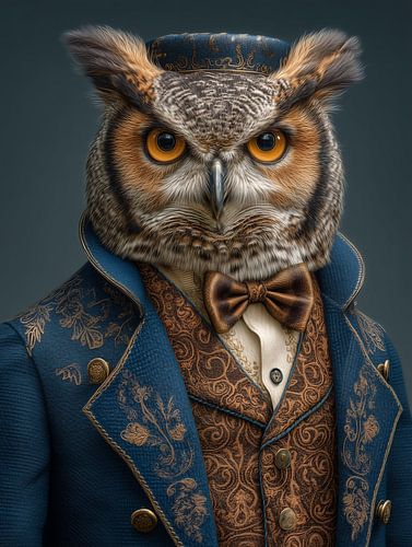 The distinguished eagle owl - aristocratic portrait in blue and gold