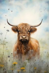 Schottischer Highlander auf der Wiese
