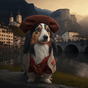 Hund in französischer Kleidung Mittelalter von Daniel Kogler