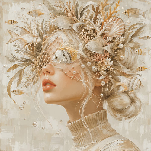 Ocean Dream | Surrealist portrait featuring fish by Mirjam Duizendstra