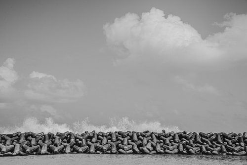 concrete breakwaters or tetrapods to protect the coast