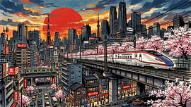 Tokyo Express – Im Schein des purpurroten Sonnenuntergangs von my pixel art