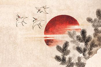 Birds and Sunset by Katsushika Hokusai's