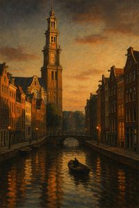 Amsterdam in der Abenddämmerung - Die Brücke der Reflexionen