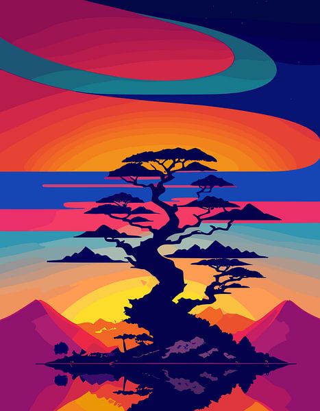 Zonsondergang Boomverwarmend Uitzicht van Art Kingdom