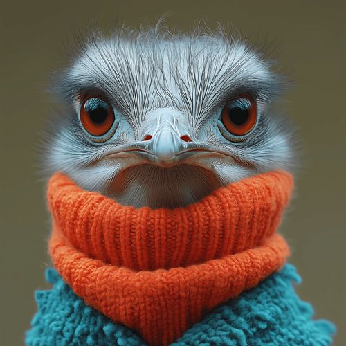 Struisvogel gekleed voor de winter