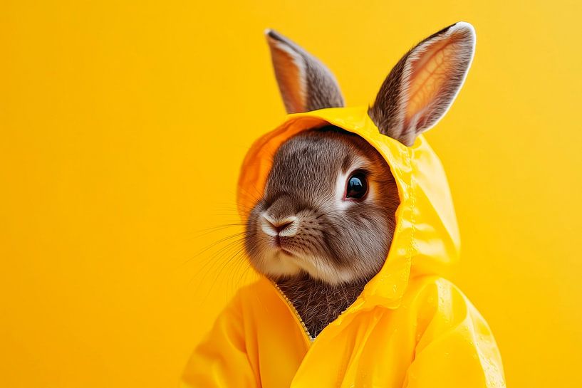 Kaninchen im gelben Regenanzug von Poster Art Shop