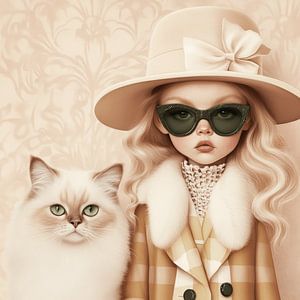 Fashionista, modernes Porträt eines Mädchens und ihrer Katze
