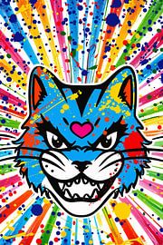 Bunte Katze mit abstraktem Spritzer Hintergrund von Art & Soul Creations