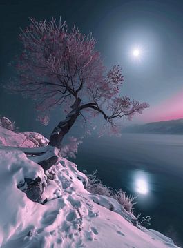 Bevroren rivier, sterrenhemel van fernlichtsicht