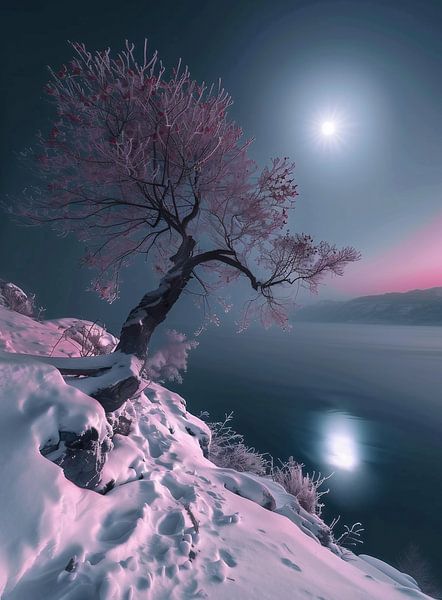 Bevroren rivier, sterrenhemel van fernlichtsicht