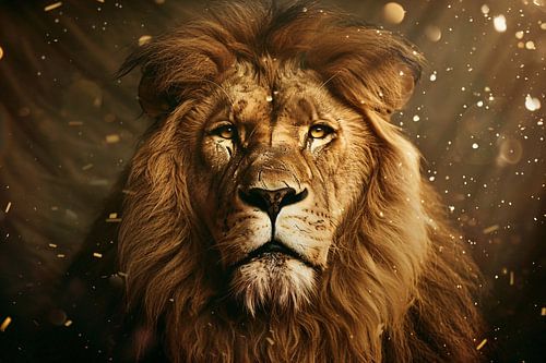 Tête de lion en gros plan