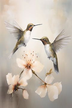 Hummingbird and Blossom, Japandi by Caroline Guerain