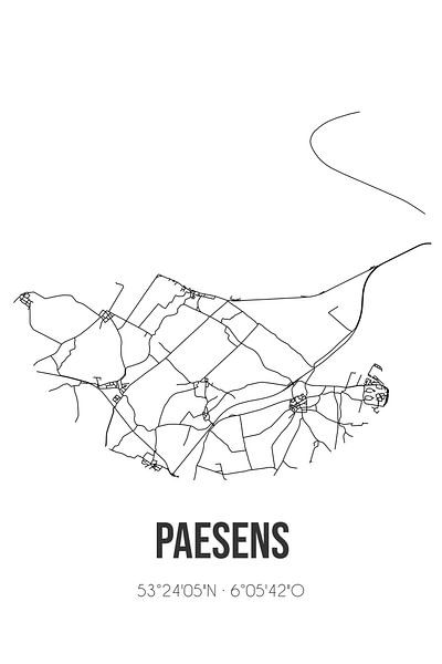 Paesens (Fryslan) | Karte | Schwarz und weiß von Ortsdrucke