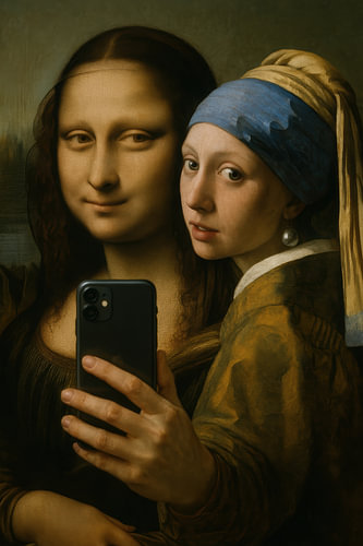 Dame mit dem Perlenohrring Mona Lisa Selfie