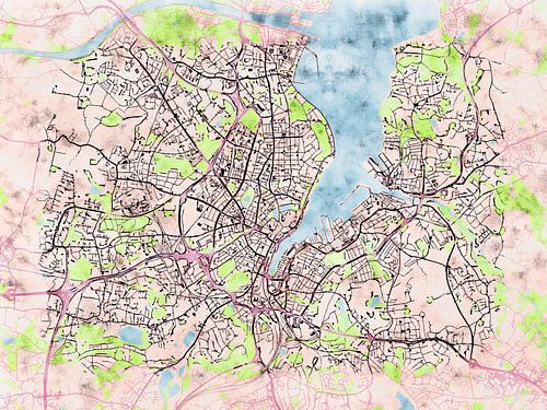 Kaart van Kiel in de stijl 'Soothing Spring'