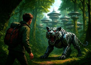 Cybernetische tijger in de jungle van cotto art