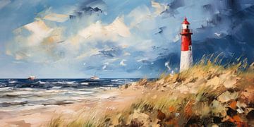 Lighthouse on a stormy beach by ARTemberaubend