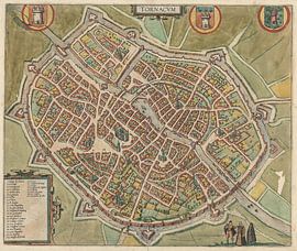 Old map of the city of Tournai from around 1588.