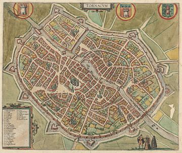 Oude kaart van de stad Doornik van omstreeks 1588. van Gert Hilbink