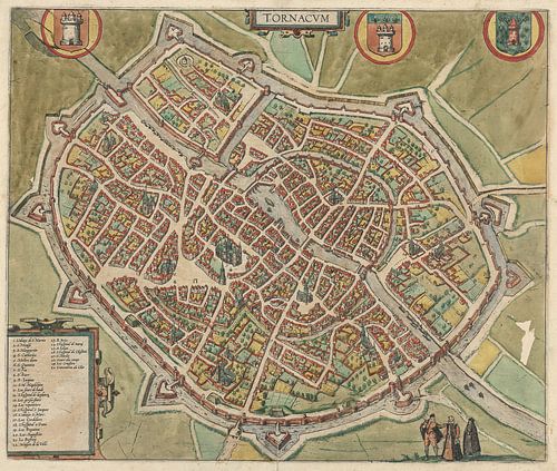 Old map of the city of Tournai from around 1588.
