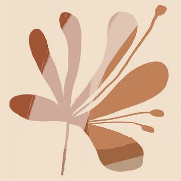 Abstract minimalistisch botanisch. Bloem in terra en roze. van Dina Dankers