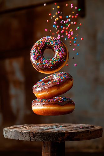 Drijvende donuts met kleurrijke hagelslag