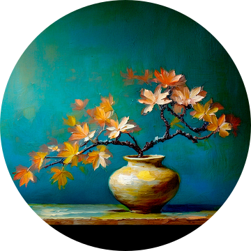 Stilleven: Japanse esdoorn in aarden vaas van Studio Pieternel