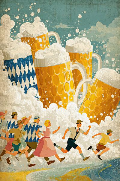 Oktoberfest Bière inondation - Affiche rétro de la Bavière par BowiScapes Art Abstrait  et digital