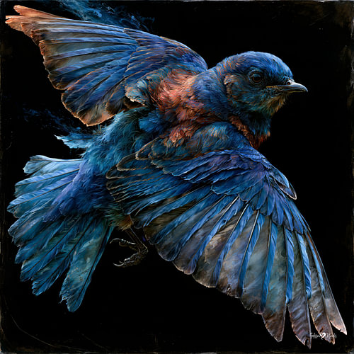 vogeltje in olieverf van Gelissen Artworks