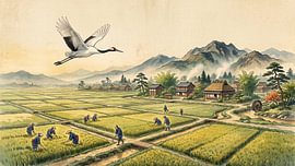 Crane Across Ricefields by my pixel art