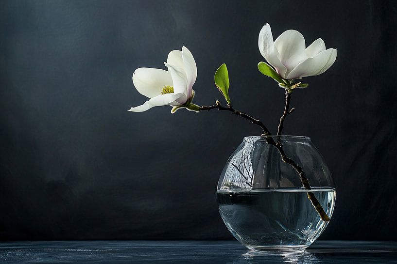 Magnolia flowers in glass vase by Imperial Art House